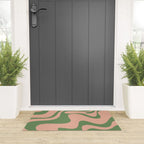 Retro Liquid Swirl Contemporary Abstract Pattern 2 in Vintage Green and Blush Pink Welcome Mat Gallery Image 3
