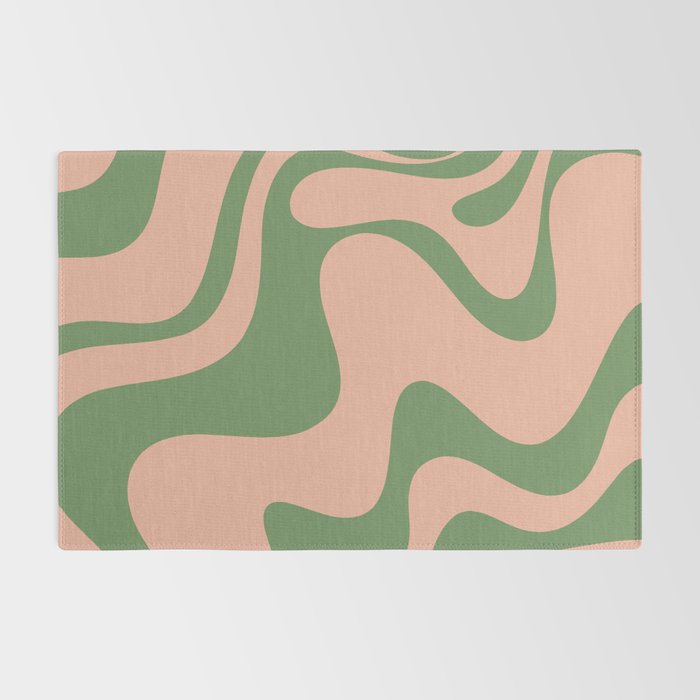 Retro Liquid Swirl Contemporary Abstract Pattern 2 in Vintage Green and Blush Pink Rug Gallery Image 2