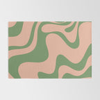 Retro Liquid Swirl Contemporary Abstract Pattern 2 in Vintage Green and Blush Pink Rug Gallery Image 2