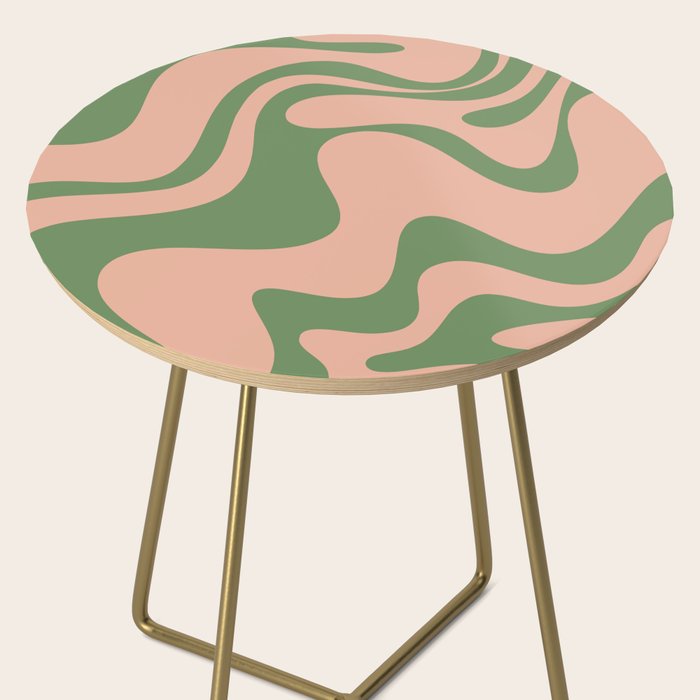 Retro Liquid Swirl Contemporary Abstract Pattern 2 in Vintage Green and Blush Pink Side Table Gallery Image 2