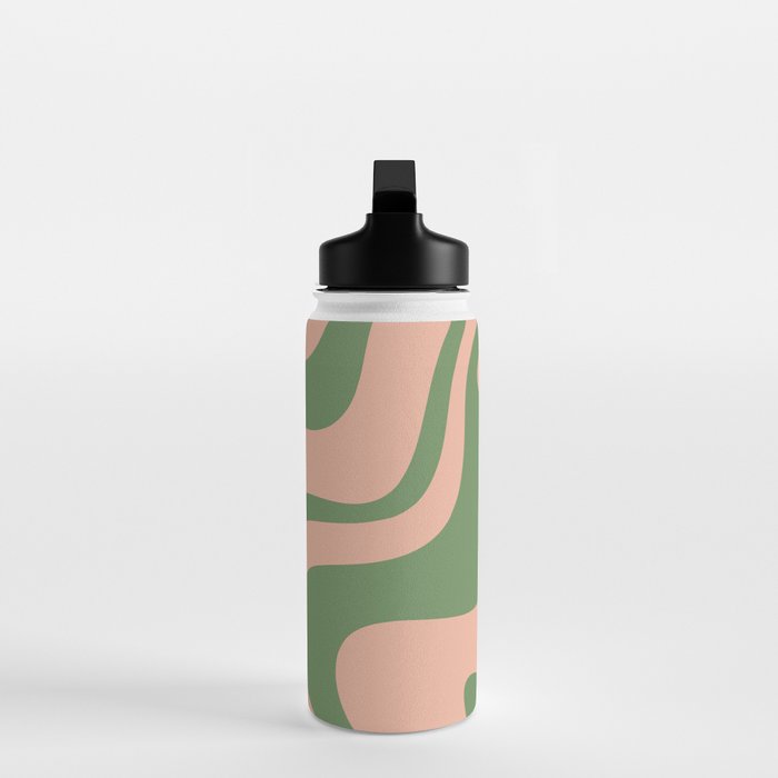 Retro Liquid Swirl Contemporary Abstract Pattern 2 in Vintage Green and Blush Pink Water Bottle Gallery Image 3