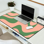 Retro Liquid Swirl Contemporary Abstract Pattern 2 in Vintage Green and Blush Pink Desk Mat Gallery Image 2