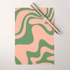 Retro Liquid Swirl Contemporary Abstract Pattern 2 in Vintage Green and Blush Pink Wrapping Paper Gallery Image 1