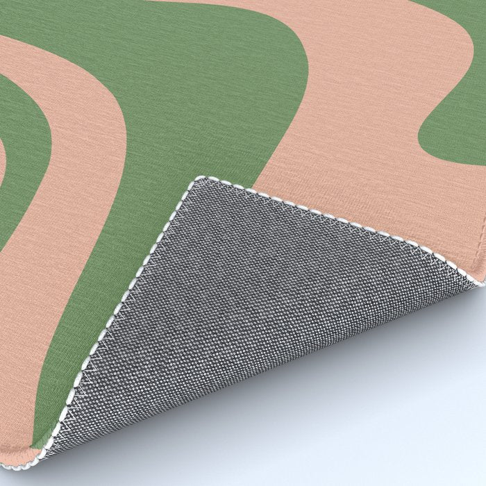 Retro Liquid Swirl Contemporary Abstract Pattern 2 in Vintage Green and Blush Pink Rug Gallery Image 4