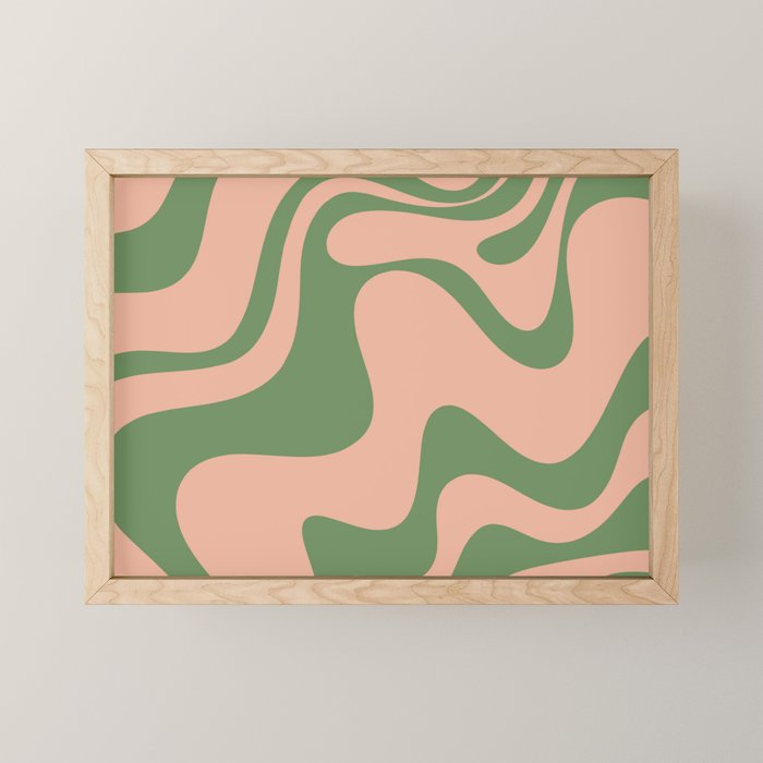 Retro Liquid Swirl Contemporary Abstract Pattern 2 in Vintage Green and Blush Pink Mini Art Print Gallery Image 1