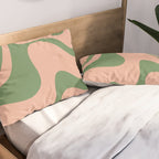 Retro Liquid Swirl Contemporary Abstract Pattern 2 in Vintage Green and Blush Pink Pillow Sham Gallery Image 2