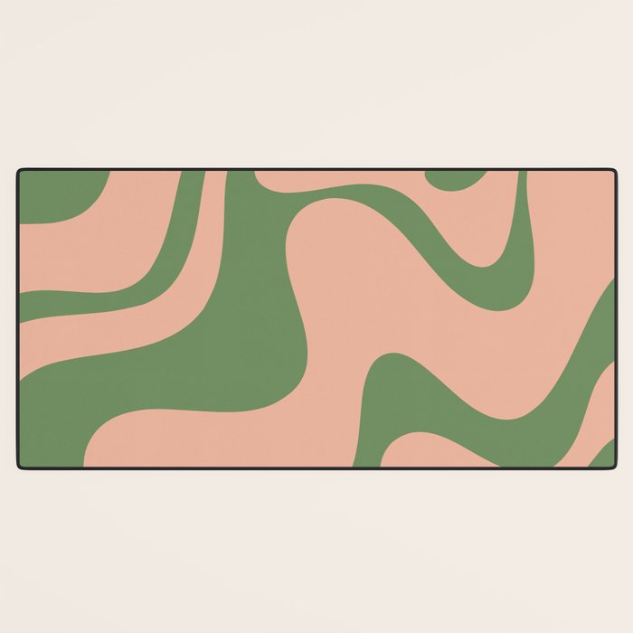 Retro Liquid Swirl Contemporary Abstract Pattern 2 in Vintage Green and Blush Pink Desk Mat Gallery Image 3