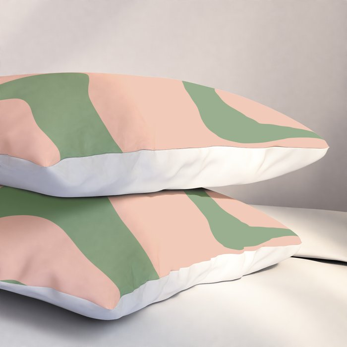 Retro Liquid Swirl Contemporary Abstract Pattern 2 in Vintage Green and Blush Pink Pillow Sham Gallery Image 3