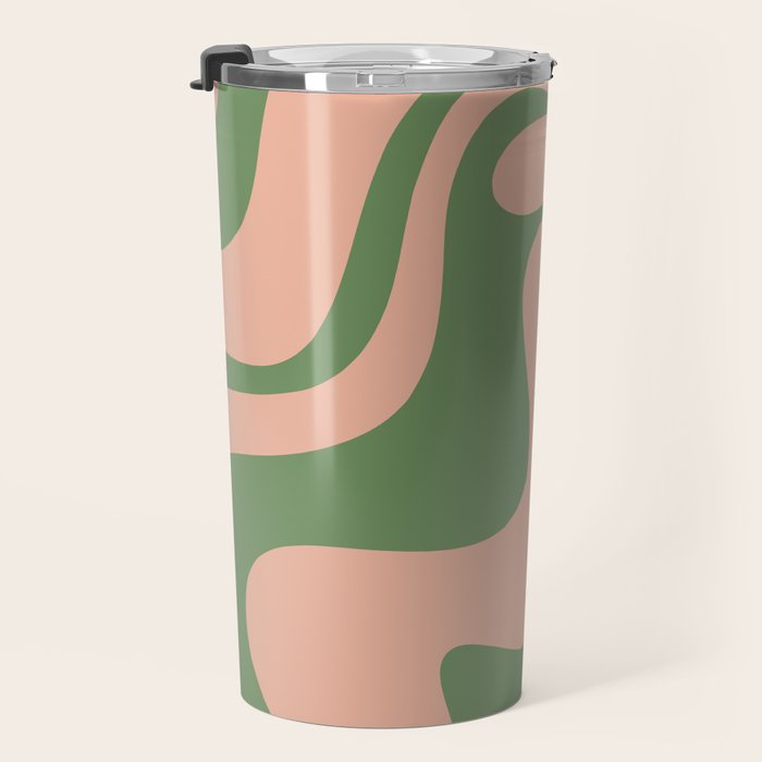 Retro Liquid Swirl Contemporary Abstract Pattern 2 in Vintage Green and Blush Pink Travel Mug Gallery Image 3