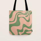 Retro Liquid Swirl Contemporary Abstract Pattern 2 in Vintage Green and Blush Pink Tote Bag Gallery Image 1