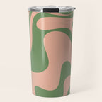 Retro Liquid Swirl Contemporary Abstract Pattern 2 in Vintage Green and Blush Pink Travel Mug Gallery Image 1
