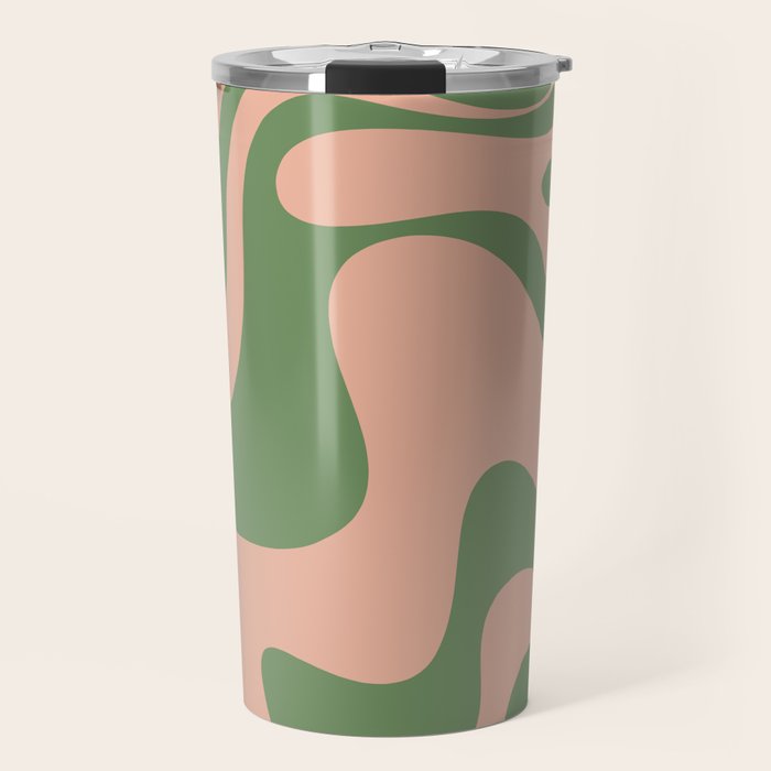 Retro Liquid Swirl Contemporary Abstract Pattern 2 in Vintage Green and Blush Pink Travel Mug Gallery Image 1