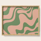 Retro Liquid Swirl Contemporary Abstract Pattern 2 in Vintage Green and Blush Pink Serving Tray Gallery Image 1