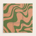 Retro Liquid Swirl Contemporary Abstract Pattern 2 in Vintage Green and Blush Pink Wood Wall Art Gallery Image 1