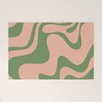 Retro Liquid Swirl Contemporary Abstract Pattern 2 in Vintage Green and Blush Pink Welcome Mat Gallery Image 1