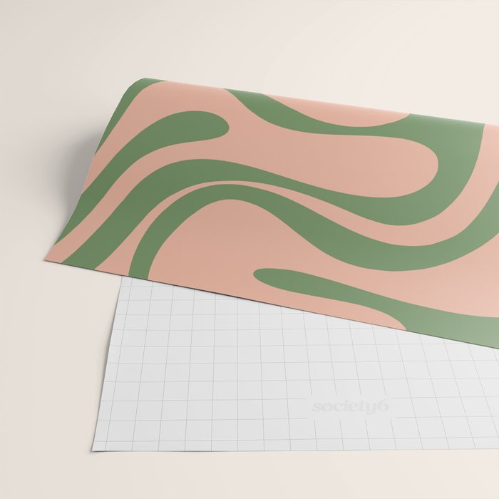 Retro Liquid Swirl Contemporary Abstract Pattern 2 in Vintage Green and Blush Pink Wrapping Paper Gallery Image 2