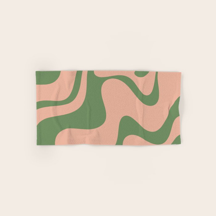 Retro Liquid Swirl Contemporary Abstract Pattern 2 in Vintage Green and Blush Pink Bath Towel Gallery Image 1