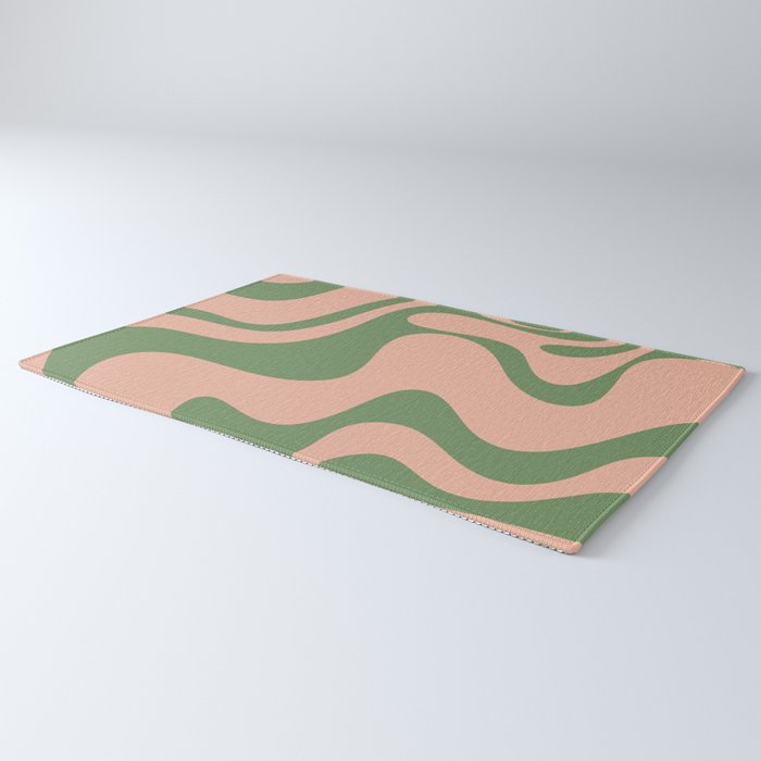 Retro Liquid Swirl Contemporary Abstract Pattern 2 in Vintage Green and Blush Pink Rug Gallery Image 3