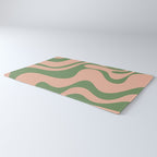 Retro Liquid Swirl Contemporary Abstract Pattern 2 in Vintage Green and Blush Pink Rug Gallery Image 3