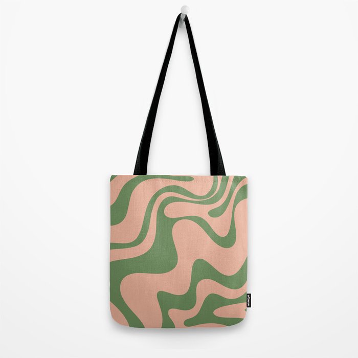 Retro Liquid Swirl Contemporary Abstract Pattern 2 in Vintage Green and Blush Pink Tote Bag Gallery Image 2