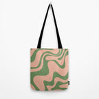 Retro Liquid Swirl Contemporary Abstract Pattern 2 in Vintage Green and Blush Pink Tote Bag Gallery Image 2