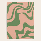 Retro Liquid Swirl Contemporary Abstract Pattern 2 in Vintage Green and Blush Pink Poster Gallery Image 4