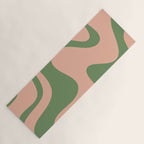 Retro Liquid Swirl Contemporary Abstract Pattern 2 in Vintage Green and Blush Pink Yoga Mat Gallery Image 1