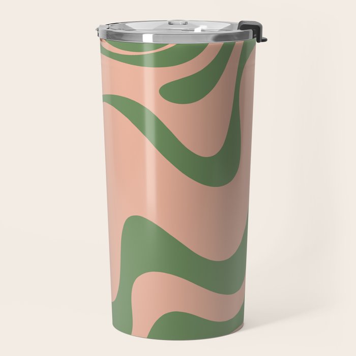 Retro Liquid Swirl Contemporary Abstract Pattern 2 in Vintage Green and Blush Pink Travel Mug Gallery Image 2