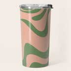 Retro Liquid Swirl Contemporary Abstract Pattern 2 in Vintage Green and Blush Pink Travel Mug Gallery Image 2