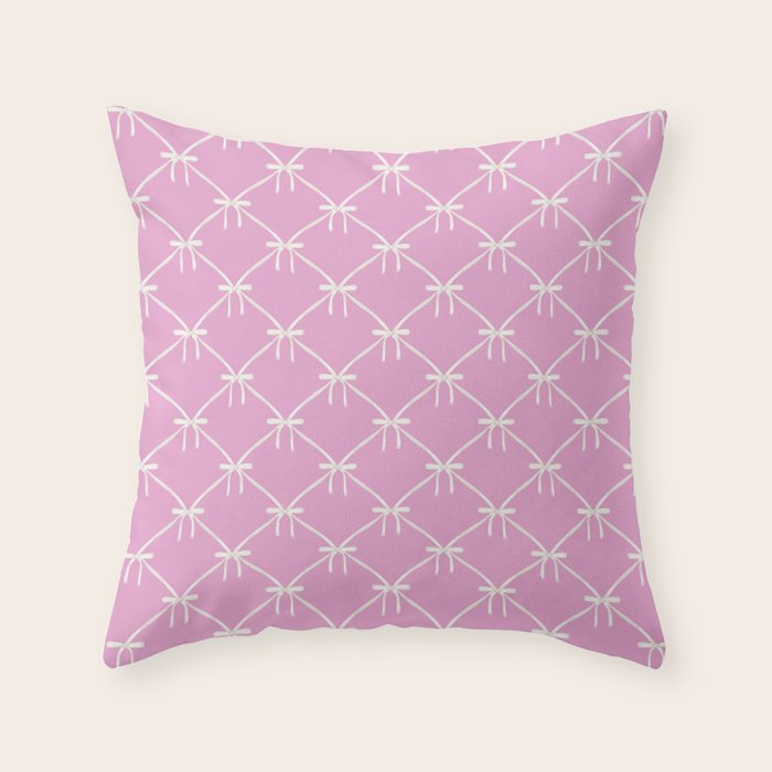 Bows & Ribbons Pattern LIII Y2K Fuchsia Pink Throw Pillow Gallery Image 1