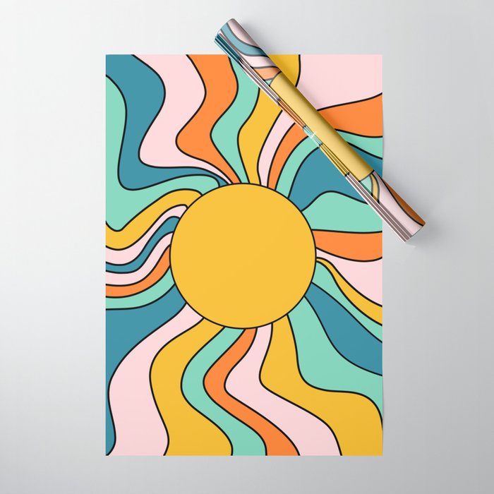 Retro 70s Colorful Sunshine Wrapping Paper Gallery Image 1