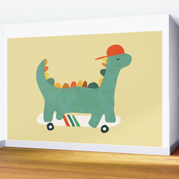 Dinosaur on retro skateboard Wall Mural Gallery Image 2