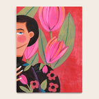 Portrait woman with tulips on red background Notebook Gallery Image 4