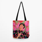 Portrait woman with tulips on red background Tote Bag Gallery Image 2