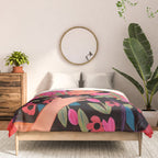 Portrait woman with tulips on red background Comforter Gallery Image 3