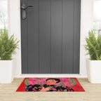Portrait woman with tulips on red background Welcome Mat Gallery Image 3