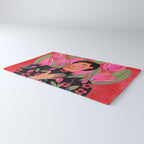 Portrait woman with tulips on red background Rug Gallery Image 3