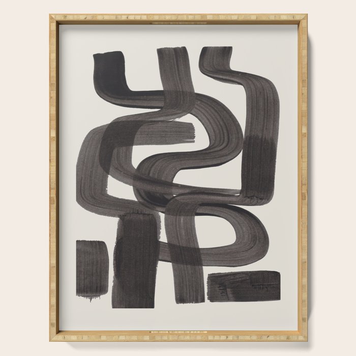 Black Ink Paint Brush Strokes Wiggles Mid Century Modern Serving Tray Gallery Image 1