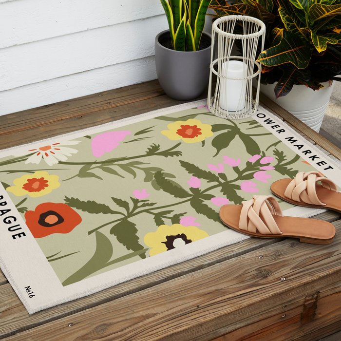 Flower Market, Prague, Abstract floral art Outdoor Rug Gallery Image 2