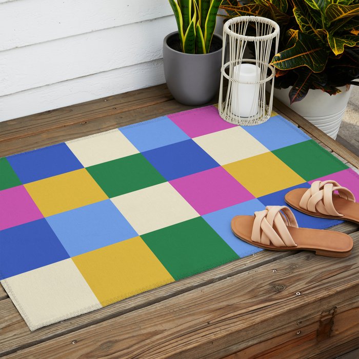 Bold Colorful Checks Pattern - Large XVI Outdoor Rug Gallery Image 2