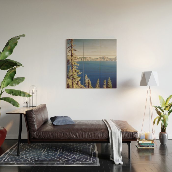 Beautiful Blue Crater Lake Wood Wall Art Gallery Image 2