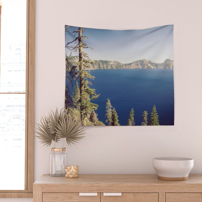 Beautiful Blue Crater Lake Wall Tapestry Gallery Image 2