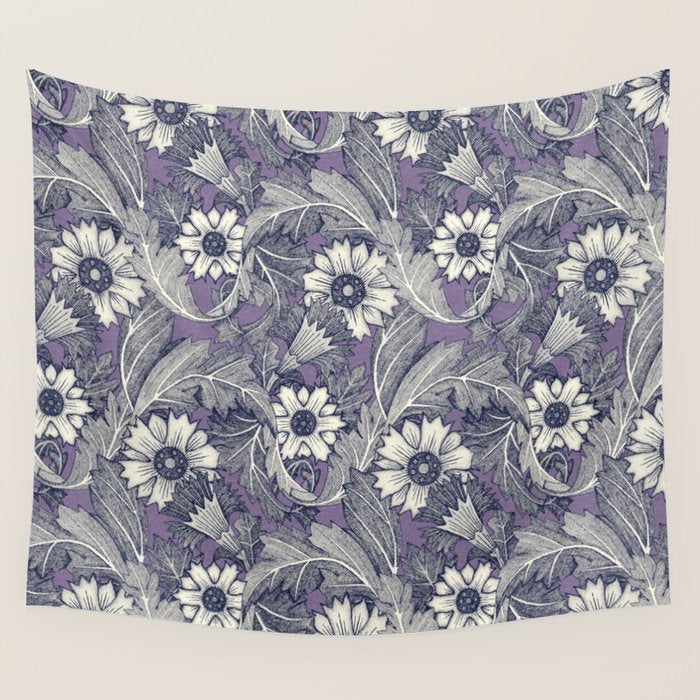 acanthus navy blue violet Wall Tapestry Gallery Image 4