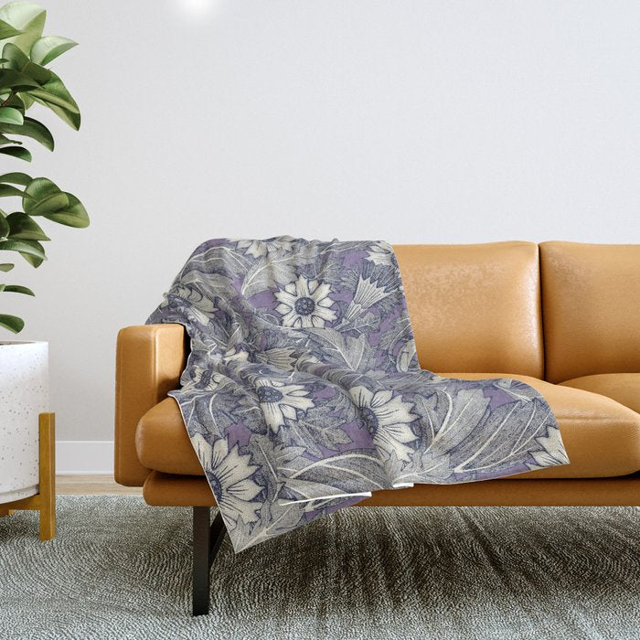 acanthus navy blue violet Throw Blanket Gallery Image 1