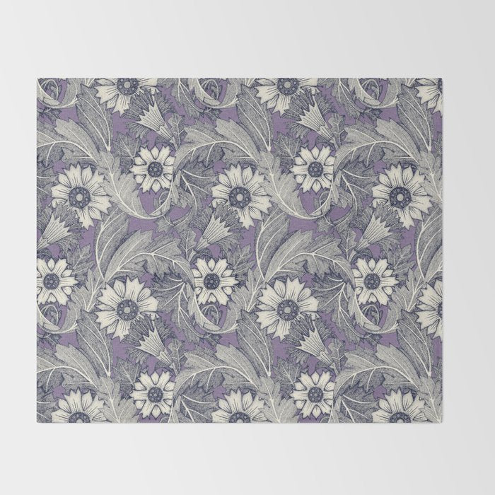 acanthus navy blue violet Throw Blanket Gallery Image 2