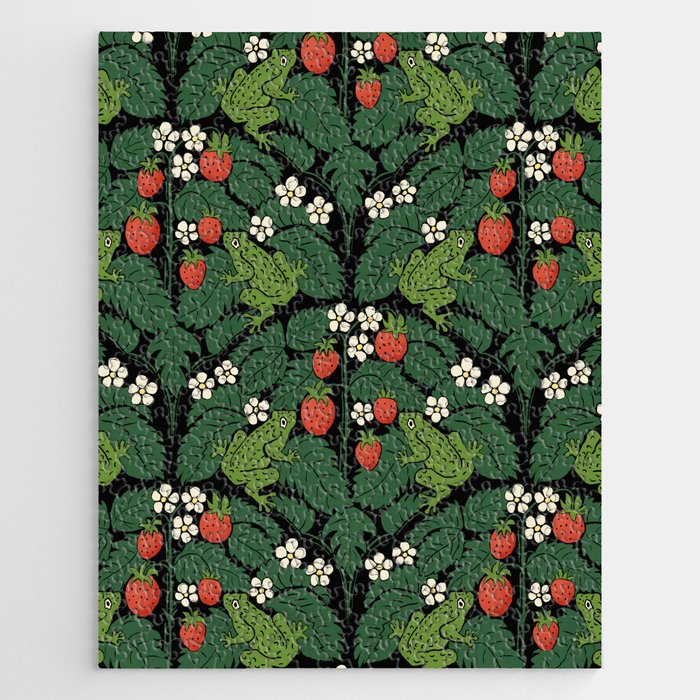 Bullfrogs And Wild Strawberries On Black Jigsaw Puzzle Gallery Image 1