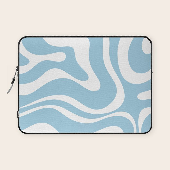Retro Modern Liquid Swirl Abstract Pattern in Baby Blue and White Laptop Sleeve Gallery Image 1