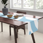 Retro Modern Liquid Swirl Abstract Pattern in Baby Blue and White Table Runner Gallery Image 2