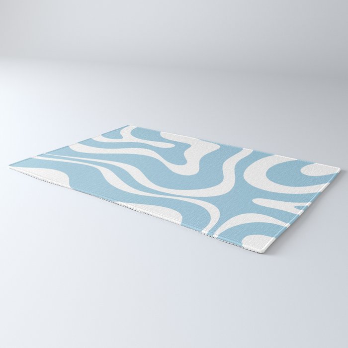 Retro Modern Liquid Swirl Abstract Pattern in Baby Blue and White Rug Gallery Image 3