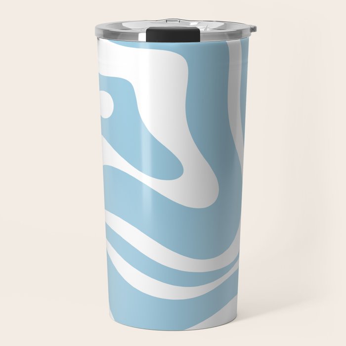 Retro Modern Liquid Swirl Abstract Pattern in Baby Blue and White Travel Mug Gallery Image 1